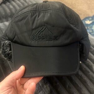 Supplex Bomber Trapper Hat Ear Flaps Mouth Cover Black